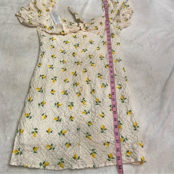 New! Topshop ruched front lemon mini dress textured cloth multi 28284 - Picture 10 of 14
